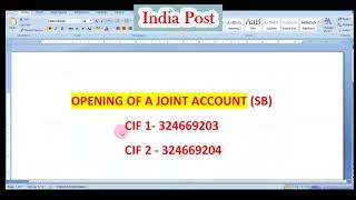 13  OPENING OF SB JOINT ACCOUNT