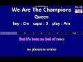 We Are The Champions - Queen (Karaoke & Easy Guitar Chords)  Key : Cm  Capo : 3