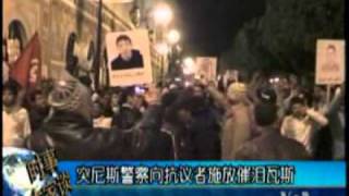 2011-01-24 突尼斯警察向抗议者施放催泪瓦斯