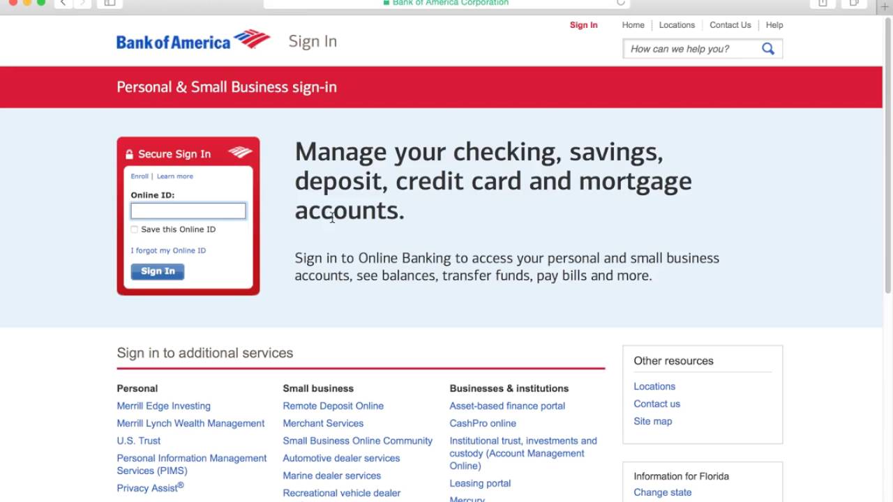 Bank Of America Online Banking Login Instructions - YouTube