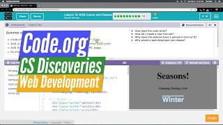 RGB Colors and Classes Code.org Lesson 13.10 with Answers - Web Development