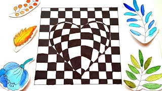 Op Art Heart Drawing Tutorial - 3D Optical Illusion Art \ Valentines Day Art