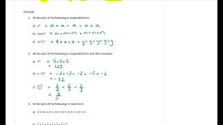Yr 9 Indices 1 - Index notation