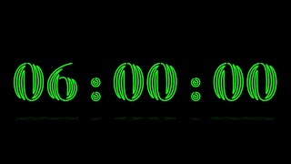 6 Hours Countdown Timer with Alarm \u0026 Time Markers / Chapters - Neon - Green