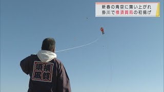 新春の青空に舞え　静岡・掛川市で凧揚げ