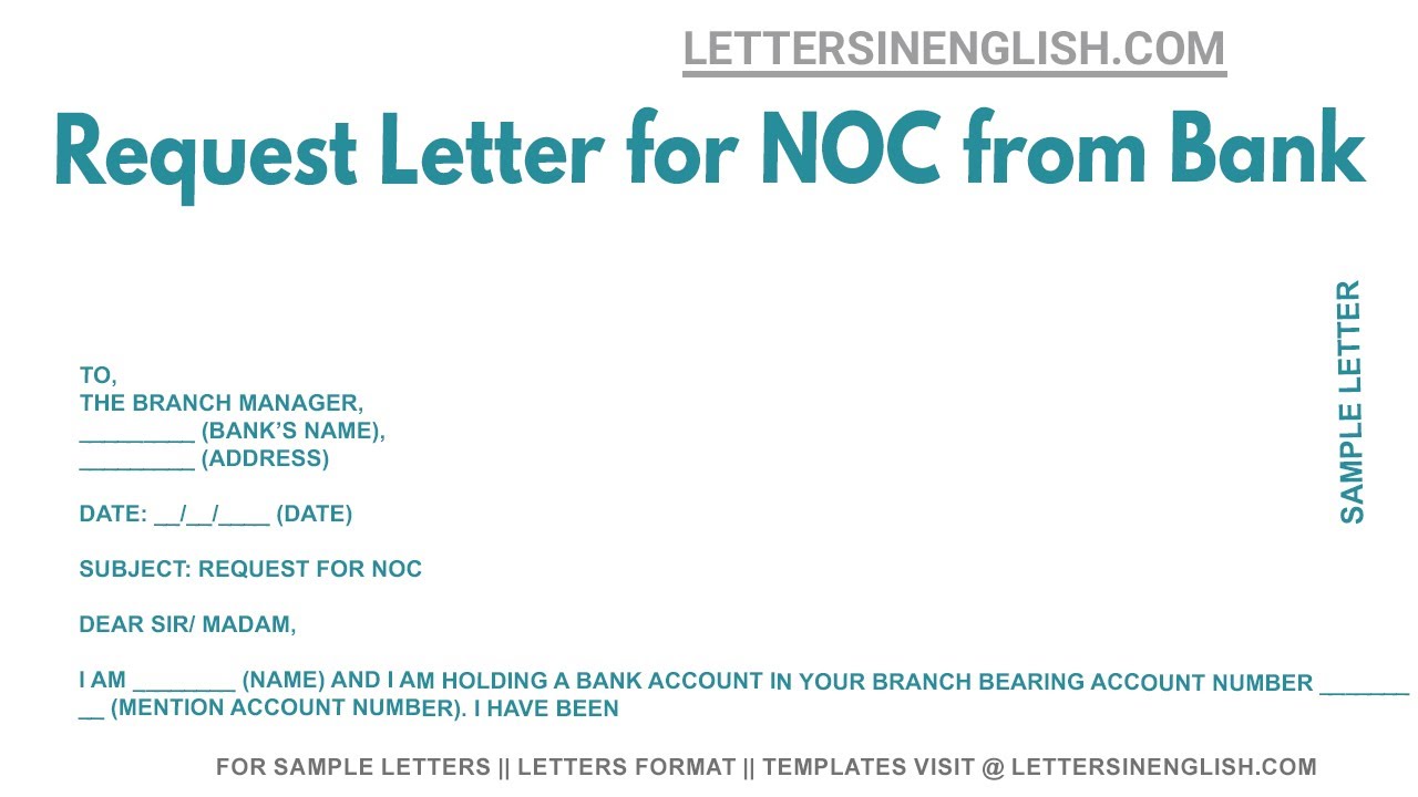 Request Letter For NOC From Bank – Sample Letter For Issuance Of No ...