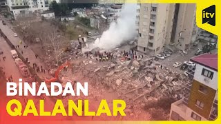 Osmaniyə bölgəsində zəlzələdən sonra dağılan binanın dron görüntüləri