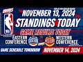 NBA STANDINGS TODAY as of NOVEMBER 13, 2024 | GAME RESULTS TODAY | GAMES TOMORROW / NOVEMBER 14 |THU