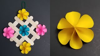 Paper Flower Wall Hanging | DIY Popsicle Stick Craft Ideas | Easy Wall Decor Ideas