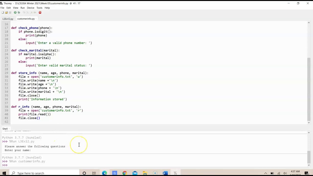 CIS30A Lab 3 Ex12: Verify User Input With Python Module - YouTube