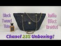 Chanel 23S Raffia Effect Braided Black Tweed Tote with Antique Gold Hardware.