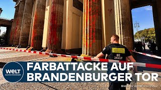 LETZTE GENERATION: Klimaaktivisten besprühen Brandenburger Tor mit oranger Farbe