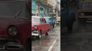 OLD CARS ON A RAINY DAY IN CUBA