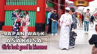 Tokyo Walk, Kimono girls good match in Asakusa's June 2022 Edition｜浅草 東京 4K 60fps Japan Walk