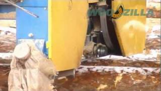 Sawing of pine logs with a band sawmill | Exports of timber from Ukraine