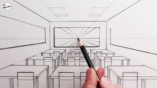 How to Draw a Classroom using One-Point Perspective for Beginners
