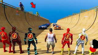 Franklin \u0026 All Flash Avengers Ultimate Car mega ramp challenge with shinchan in gta 5 Telugu !