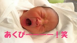 あくびーーー！　生後３日目　赤ちゃん　女の子　baby big yawn