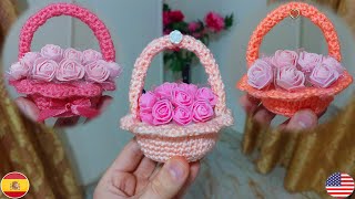 سلة السكاكر الصغيرة توزيعات كروشيه | crochet cute mini  basket | crochet linda mini canasta