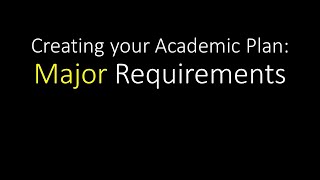 Creating your Academic Plan: Major Requirements
