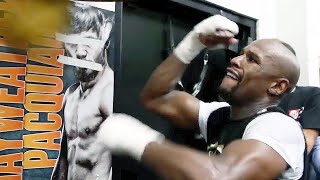 WATCH FLOYD MAYWEATHER SHOW CRAZY HAND SPEED ON THE SPEED BAG AHEAD OF PACQUIAO FIGHT