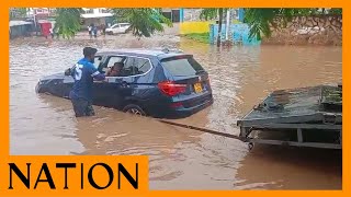 Cars marooned by floods in Nyali, Mombasa, after heavy rains