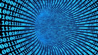 Fly through Binary Code Tunnel in Cyberspace Encrypted Network Data 4K UHD 60fps 1 Hour Video Loop