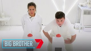 Kieran presses the button in The White Room | Big Brother Australia