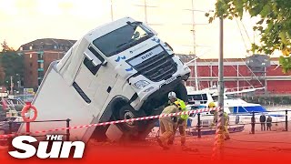 Lorry falls into Bristol harbour - having a bad day? #Shorts