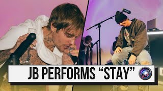 Justin Bieber performing STAY with Kid Laroi at the opening OBB studio in LA