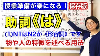 助詞「は」【日本語教師 日本語教育 授業 教え方】(1) 物や人の特徴を述べる用法/Particle は(wa)/みんなの日本語16課 [144]