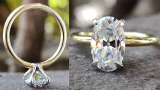 2.21 CT Moval Old European Cut Colorless Moissanite Solitaire Engagement Ring | Two-Tone Ring