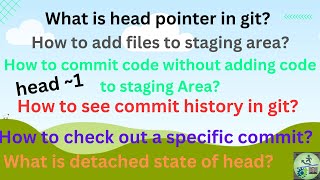 4. Head Pointer in Git | Add files to stage |  git commit history | head~1 | detached state of Head