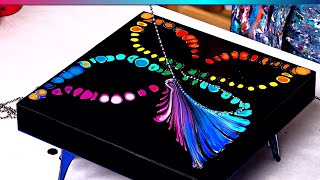 DOT Butterfly?!🦋 RAINBOW Colors 🌈 STRING Pull ~ Chain Pull Acrylic Pouring ~ Abstract Painting Art