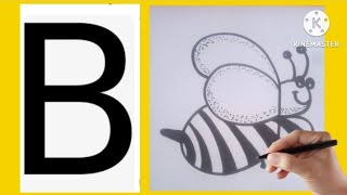 How To Draw A Cute Honey Bee From Alphabet B | Alphabets Drawing | Easy Drawings Tutorial For Kids