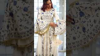 Hand Crafted Takchita Caftan Arabic style Kaftan in White Tafetta  - Made in India by Maxim Creation