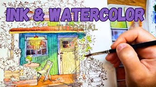 ep. 069 LOOSE INK \u0026 WATERCOLOR house urban sketching tutorial [REAL TIME]