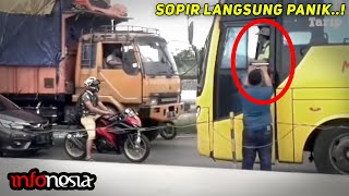 LANGSUNG KAPOK...! Nekat Lawan Arah Saat Macet, Bus ini Dihadang dan Dipaksa Mundur Pengendara Motor