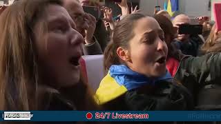 Ukraine National Anthem and EU Anthem outside the European Parliament building