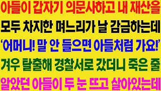 실화사연 아들이 갑자기 의문사 하고 내 재산을 모두 차지한 며느리가 날 감금하는데  겨우 탈출해 경찰서로 갔더니 죽은 줄 알았던 아들이   사이다 사연,  감동사연,