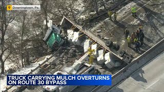 Tractor-trailer overturns on Route 30 Bypass eastbound in Downingtown, Pa.