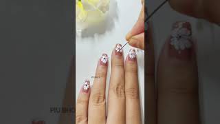 🧷🌼Easy Flower Nail art designs at home 💅🏡#nailart #piubhol #shorts