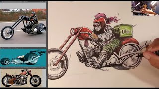 CLASE DE DIBUJO 98 / ILUSTRACION DE MOTOCICLETA / (Principiantes)