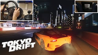 Tokyo Drift in Han's Veilside Mazda RX-7 | Assetto Corsa Steering Wheel Gameplay