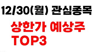 [주식] 12/30(월) 관심종목 상한가 예상주 TOP3