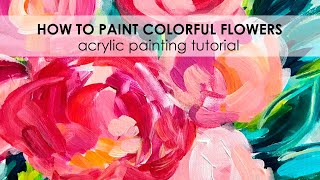 How to Paint Loose Abstract Flowers with Acrylic Paint on Canvas. Step by Step for Beginner Artists