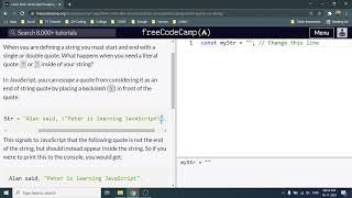 Escaping Literal quotes in strings - Freecodecamp.org | Video 25 | Basic JavaScript