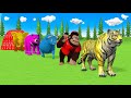 Long Slide Game With Elephant Gorilla Buffalo Hippopotamus Tiger - 3d Animal Game - Funny 3d Animals