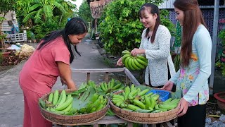 Nhà trồng được mấy quầy chuối già đem ủ chín Hai chị em đẩy xe chuối đi bán cho bà con | HQ #933