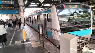 E233系1000番台サイ149編成が回送列車として南浦和駅3番線を出発するシーン(回816B)2023/10/07